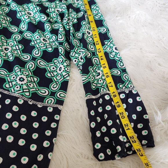 Crown & Ivy Blouse Womens 2X Pullover XXL Boho Top Bell Sleeves Blue/Green Beach - Picture 7 of 11